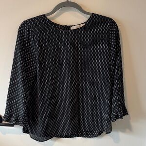 LOFT Black and White Textured Blouse Petite